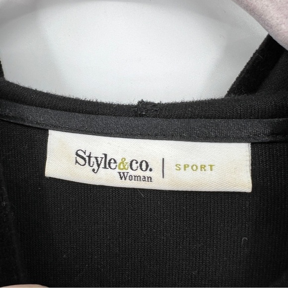 Style & Co. Woman Sport Black Velour Hooded Zipper Long Sleeve Pocketed Jacket - Picture 5 of 7